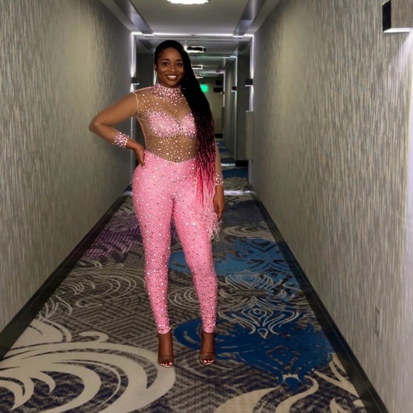 Amekana Icon Diamanté Bodysuit - PINK - Picture 1 of 5